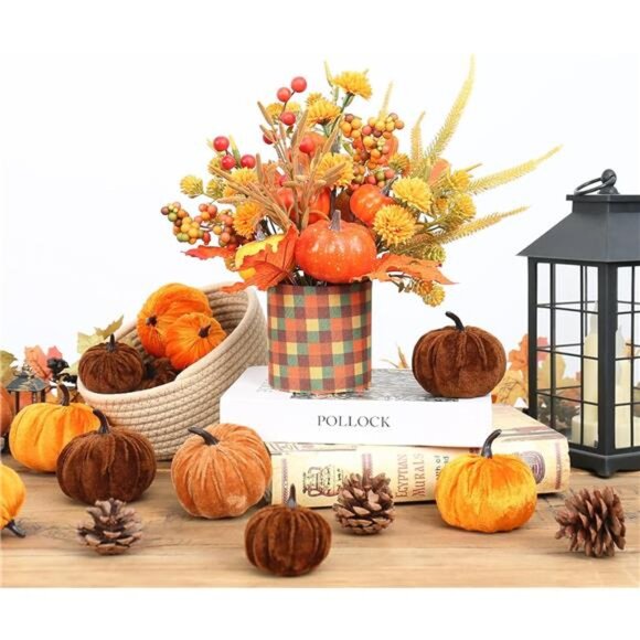 Super Holiday‎ Fall Decor, 12" Artificial Orange Pumpkin Berry Maple Tree - Picture 2 of 7